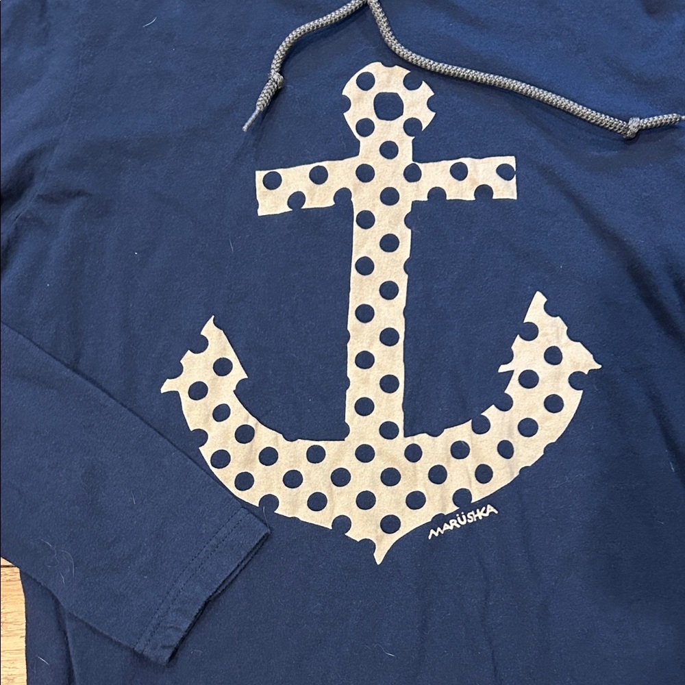 Marushka Women’s Lightweight Navy Anchor Hoodie Sweatshirt M